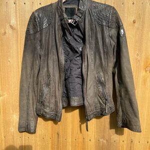 Dark Leather Jacket with Quilted Accents